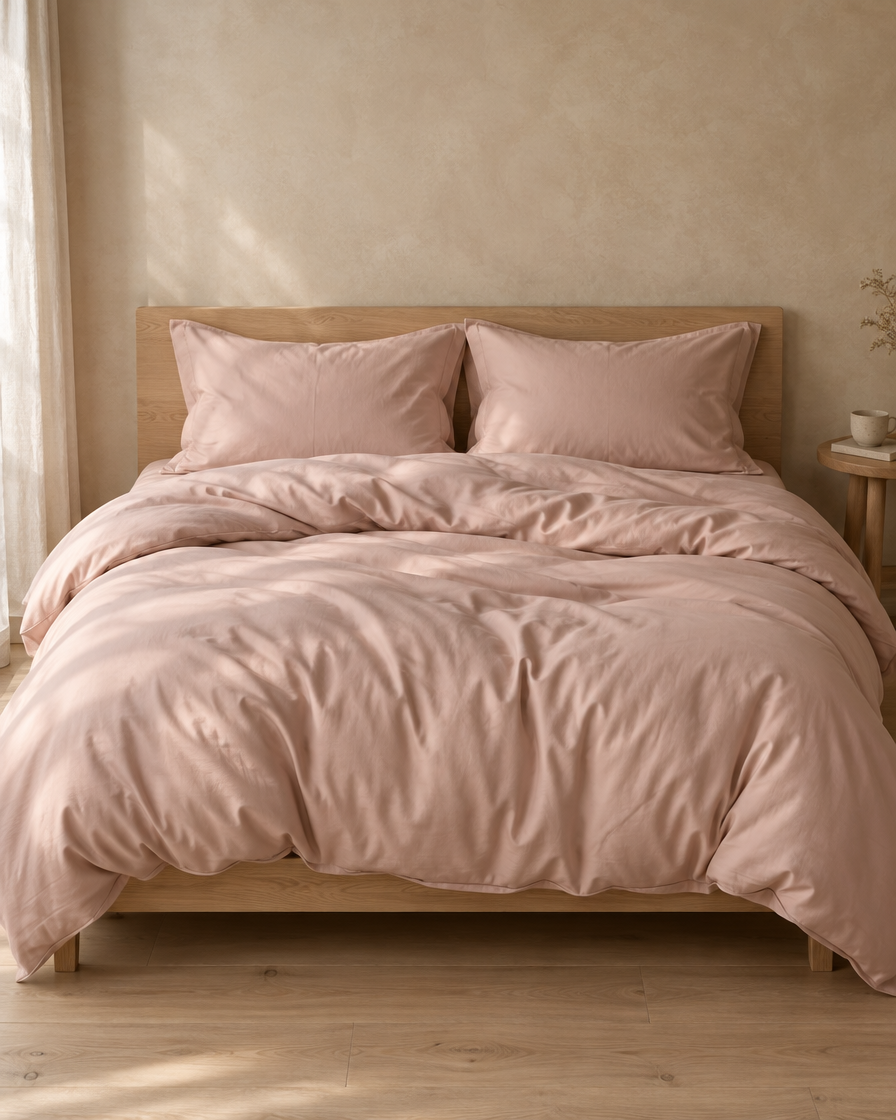 Lyocell sateen duvet cover set – Blush – bed-front