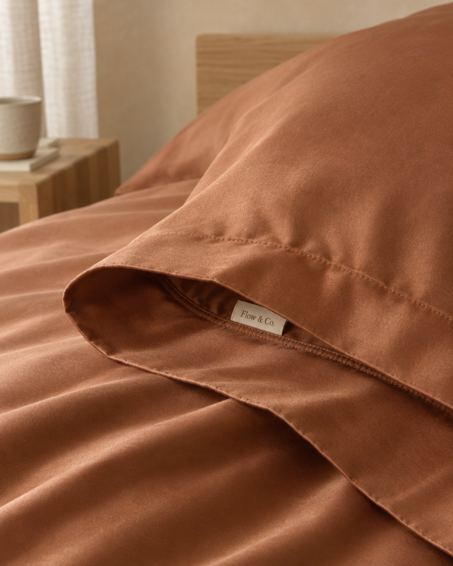 Lyocell sateen duvet cover set – Copper – label