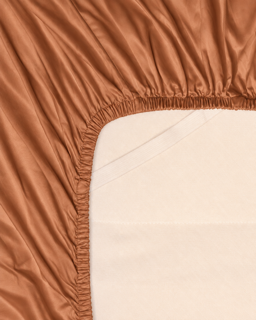 Lyocell sateen fitted sheet – Copper – fs-corner
