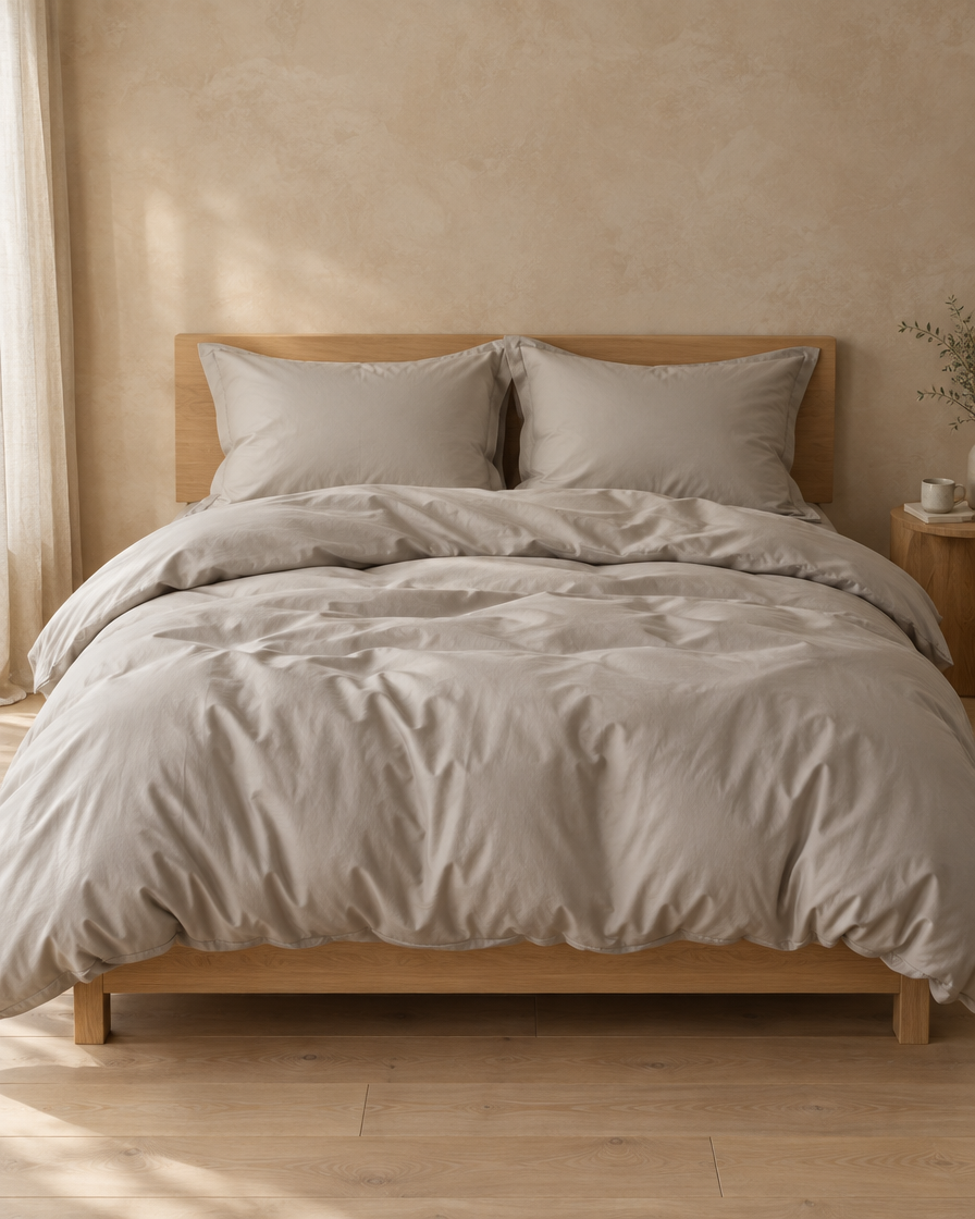 Lyocell sateen duvet cover set – Elegant Grey – bed-front