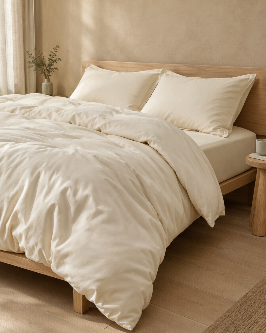 Lyocell sateen fitted sheet – Ivory – bed-angle