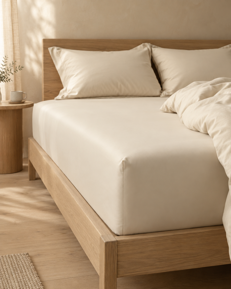 Lyocell sateen fitted sheet – Ivory – fs-bed