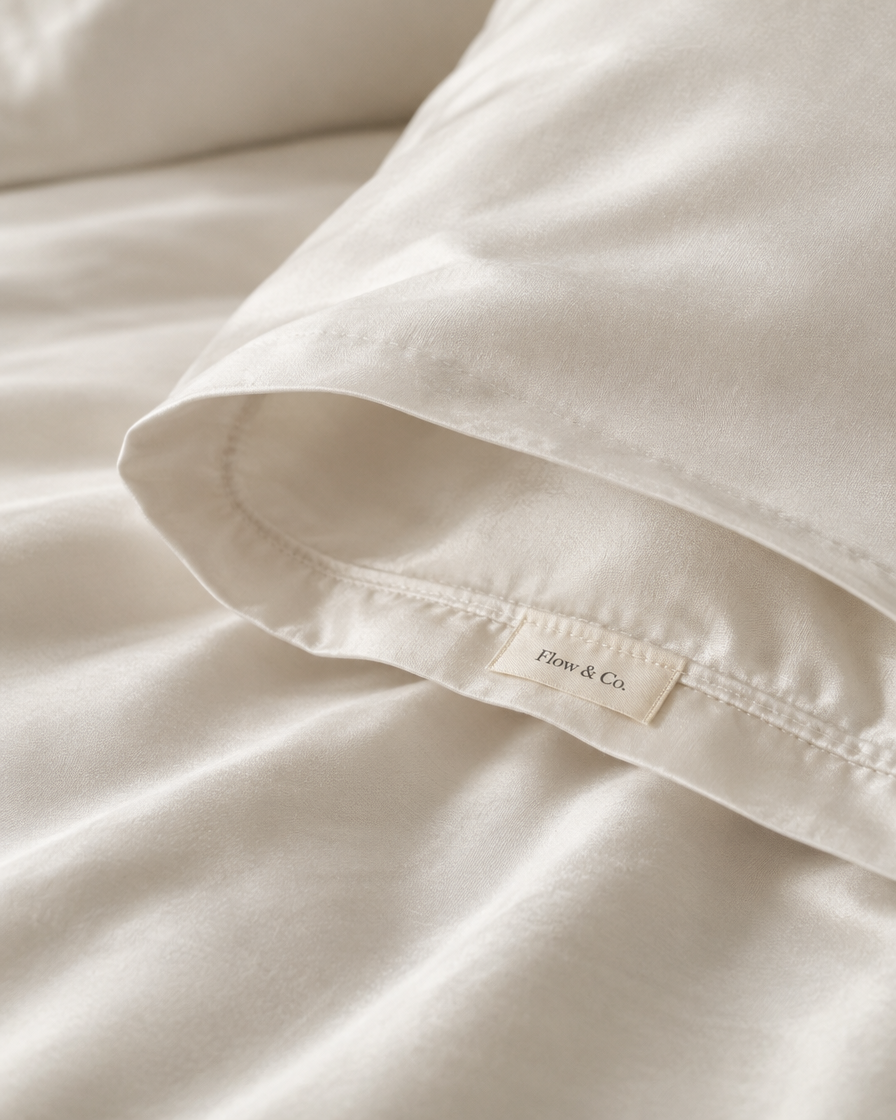 Lyocell sateen pillowcases – Pearl White – label