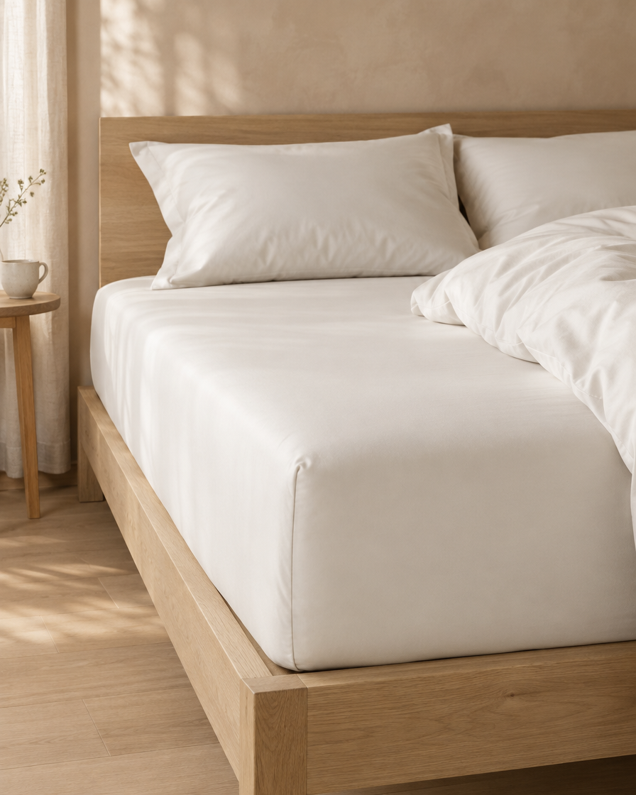 Lyocell sateen fitted sheet – Pearl White – fs-bed