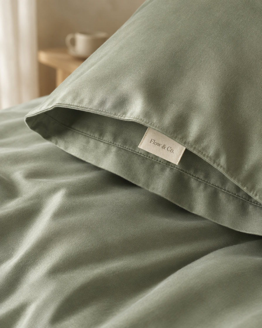 Lyocell sateen duvet cover set – Sage – label