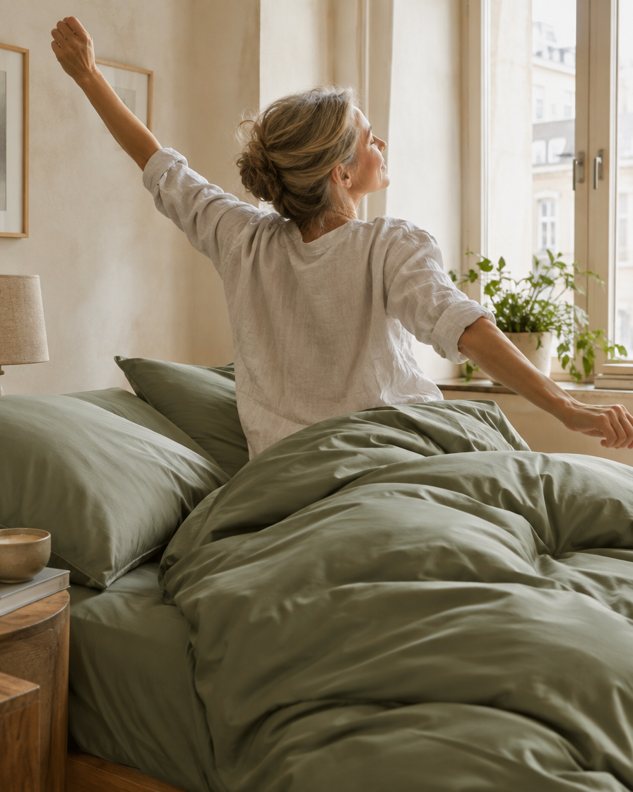 Lyocell sateen duvet cover set – Sage – lifestyle