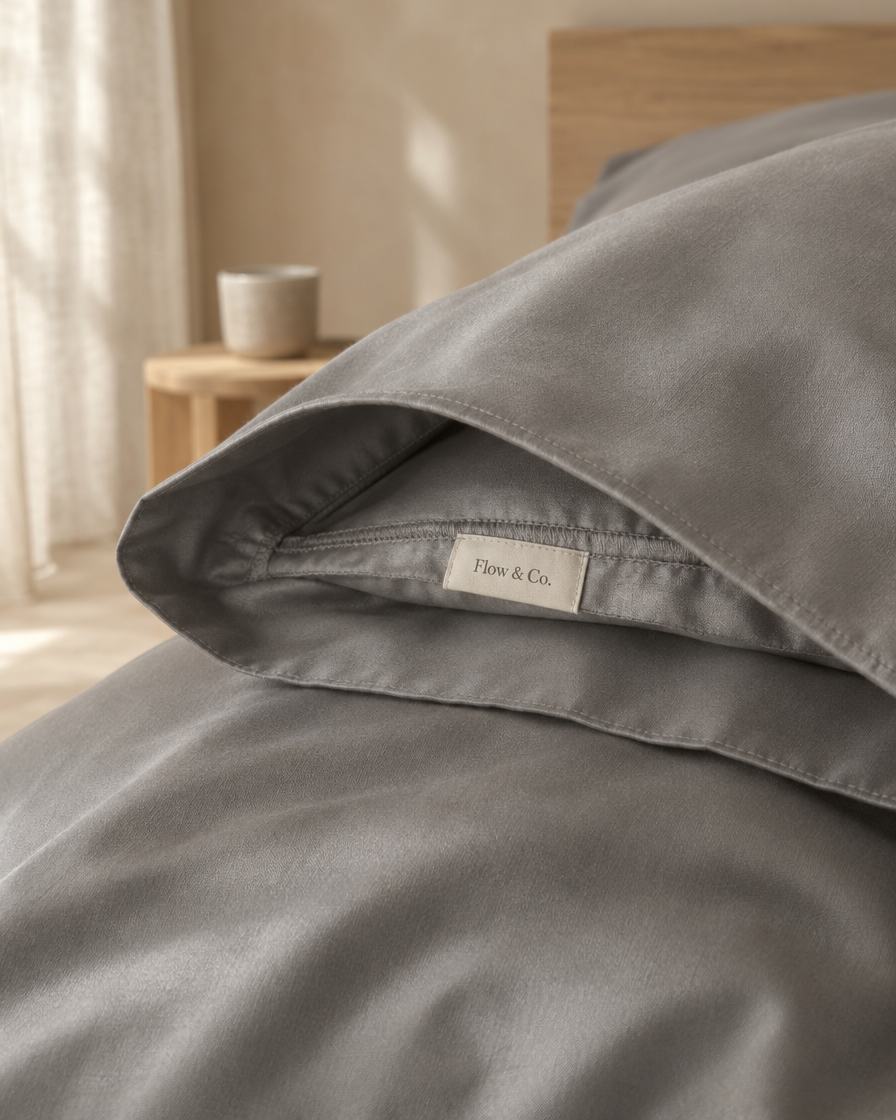 Lyocell sateen duvet cover set – Smoke Grey – label