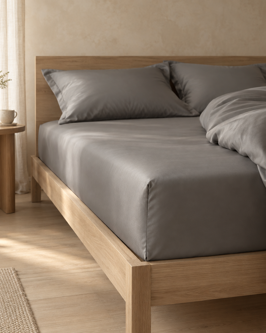 Lyocell sateen fitted sheet – Smoke Grey – fs-bed
