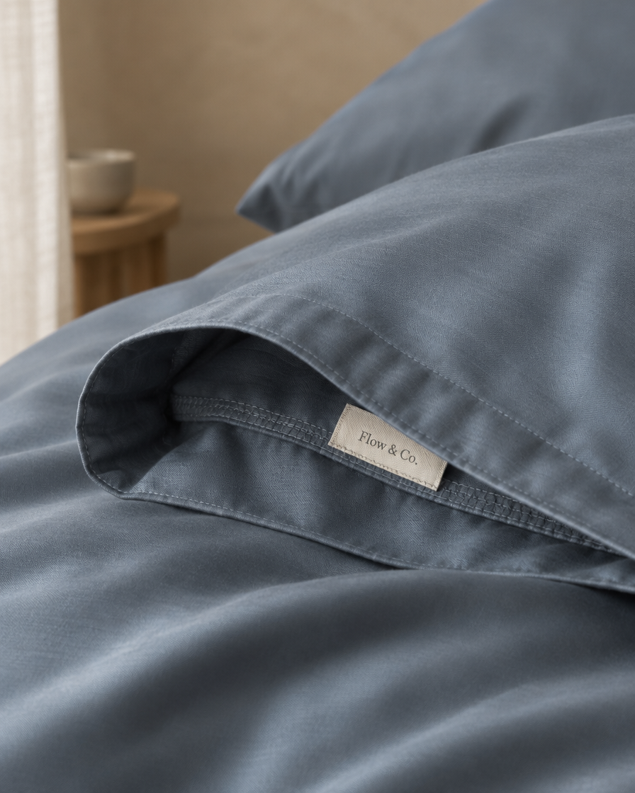 Lyocell sateen pillowcases – Slate Blue – label