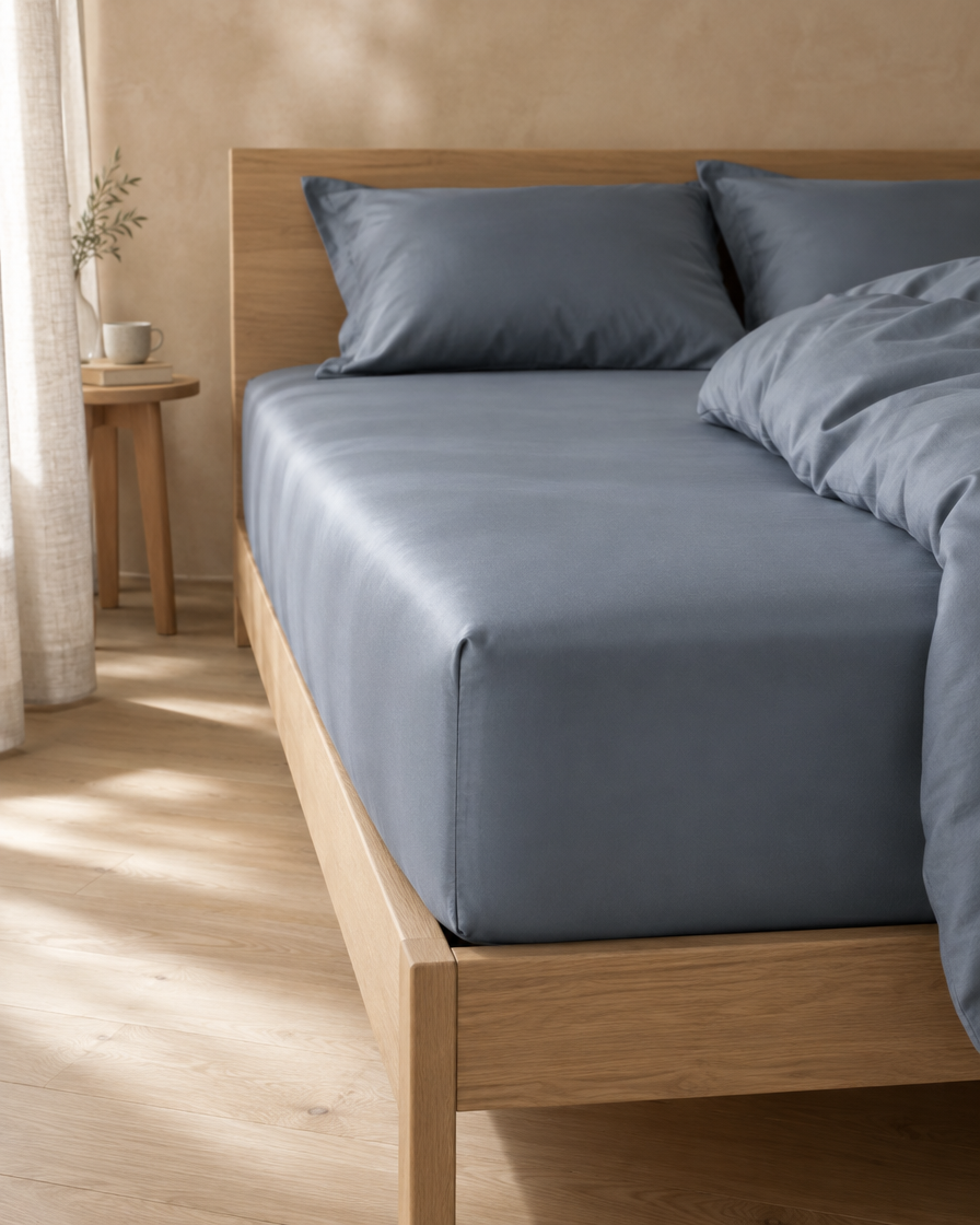 Lyocell sateen fitted sheet – Slate Blue – fs-bed